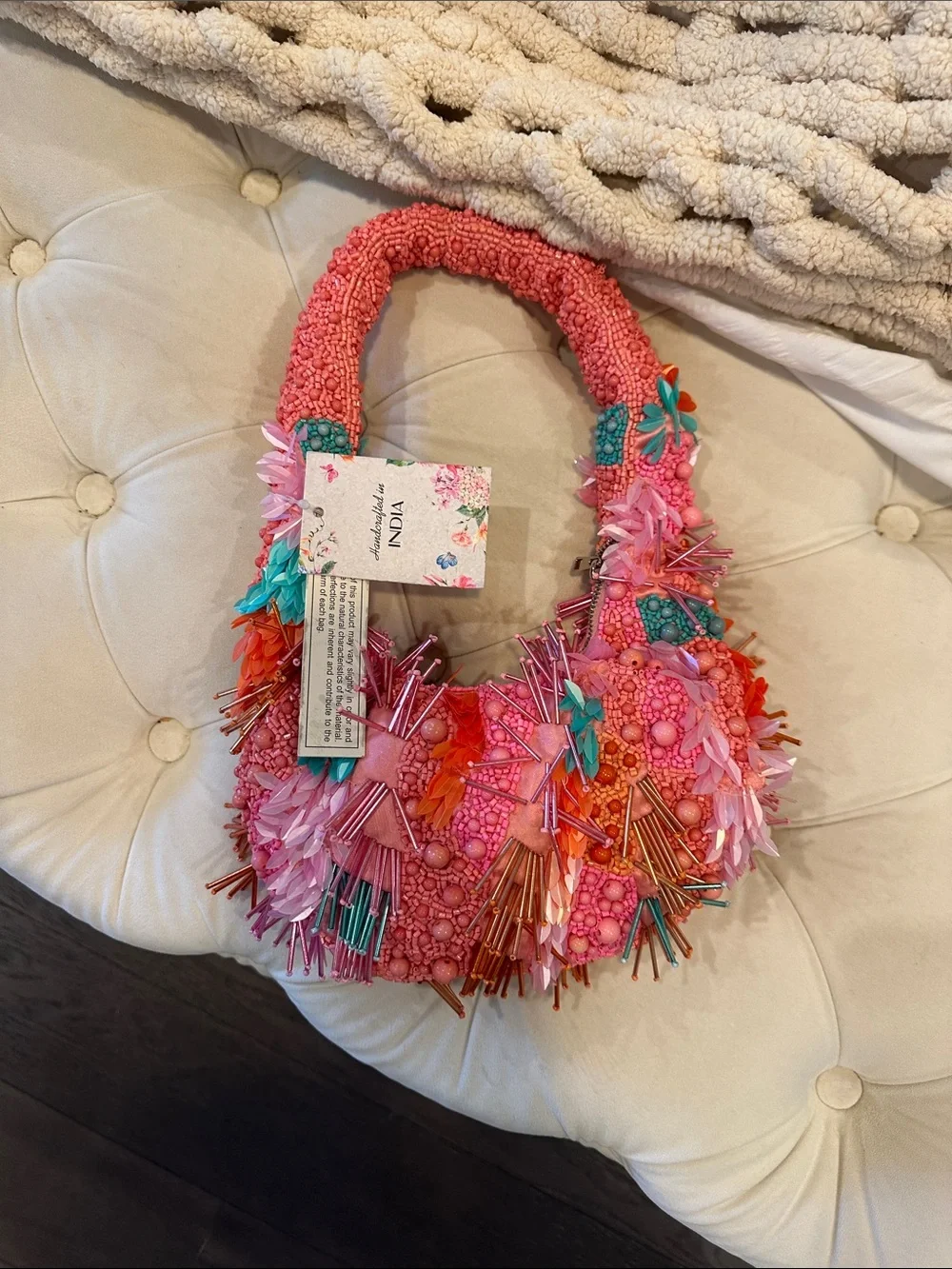 Handcrafted beaded shoulder moon bag made in India